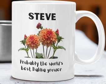 Personalised Dahlia Mug, Dahlia Lovers Gift, Gift for Gardener, Gift for Him, Her, Dad, Grandad, Fathers Day, Dahlia Grower