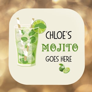 Personalised Mojito Coaster, Rum Cocktails, Custom Name Drink Mat for Mojito, Cocktail Lover, Girl&#39;s Night In, BBQ Drinks, Birthday Gifts