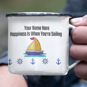 Personalised Sailing Mug, Boat Mug, Boating Gifts,  Enamel Mug, Sailing Gifts,  Boat Gifts, Crew Mug, Nautical Gifts, Gift for Sailor