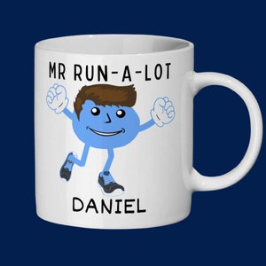 Gepersonaliseerde hardloopmok voor hem, Mr Run-a-lot, cadeau voor hardloper, jogger, marathonloper, optionele personalisatie, loper mok, Mr Runner