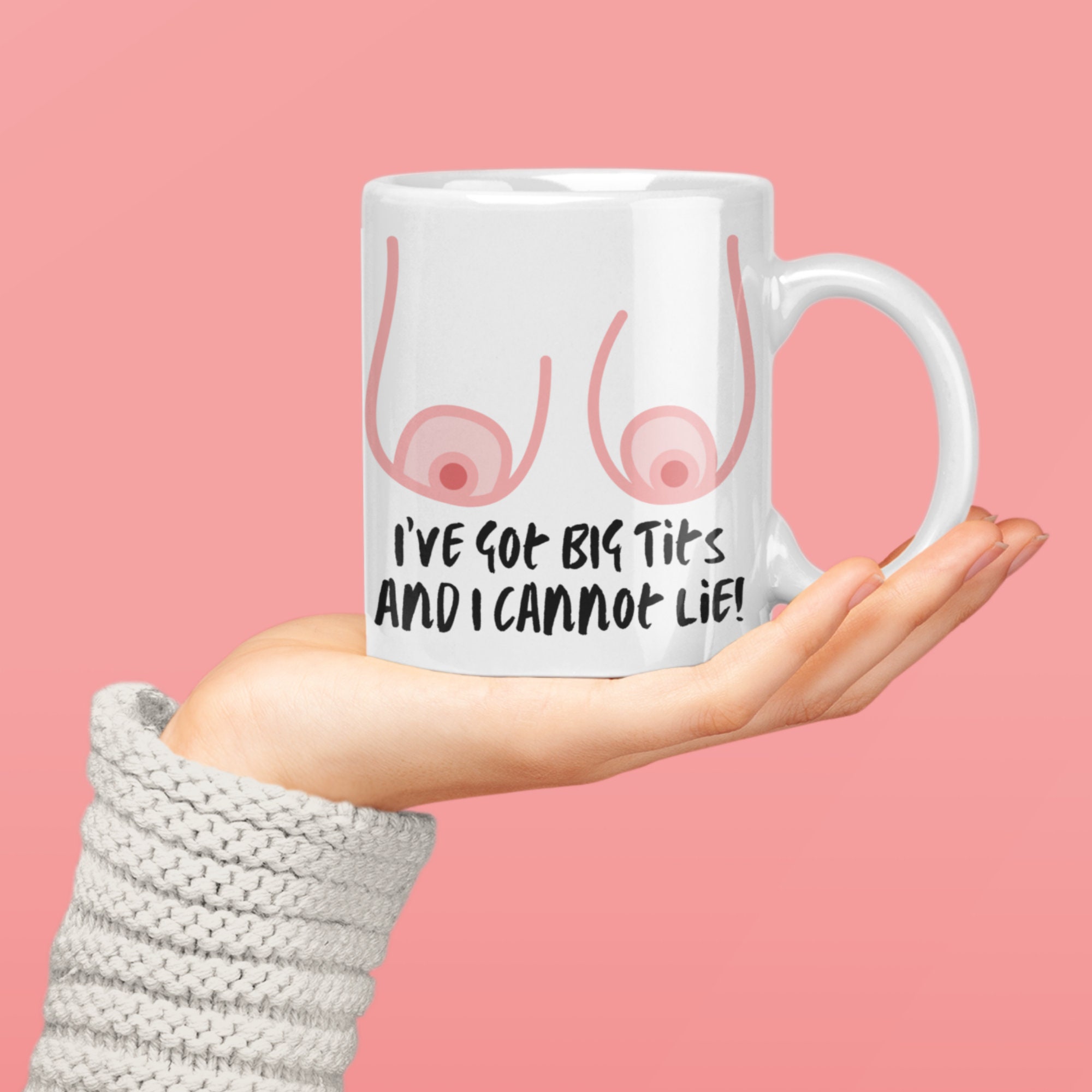 Tazza Glitterata Con Motivo Seno OM3 – Divertente Tazza Da Caffè In Ceramica 325 Ml, Rosa