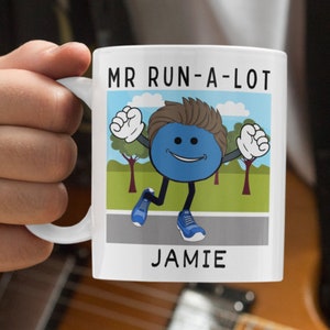 Gepersonaliseerde hardloopmok voor hem, mijnheer Runalot, cadeau voor hardloper, jogger, marathonloper, optionele personalisatie, loper mok