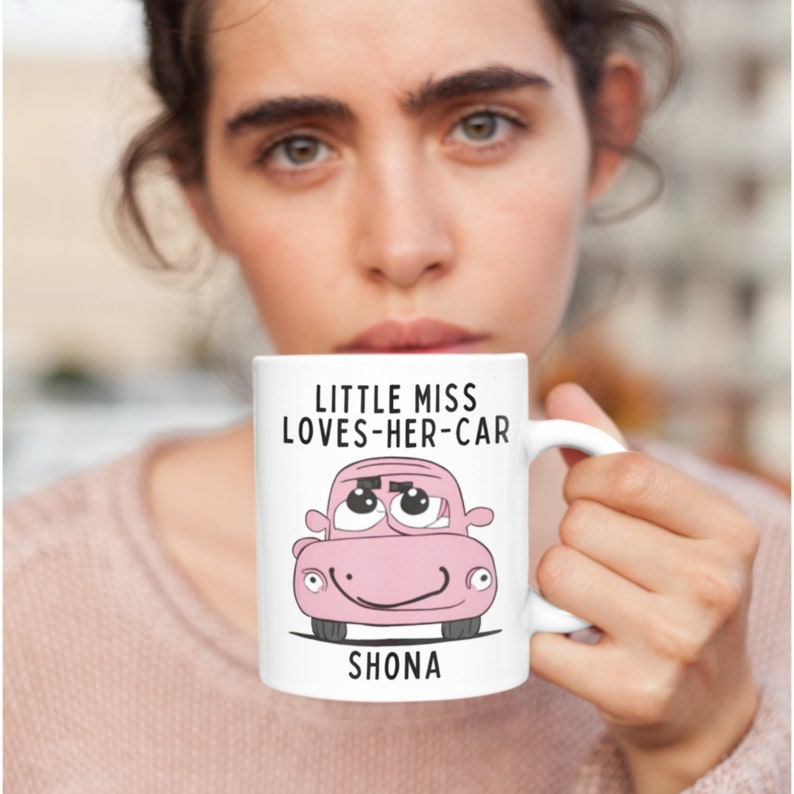 Personalised Driver Mug, Little Miss Loves Her Car, Fun Mug for Woman