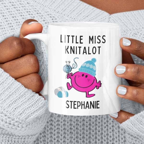 Personalized Knitting Mug, LITTLE MISS KNITALOT, Gift For Knitter, Knitting Present, Funny Knitting Gift, Custom Knitting Gift, Knitwear