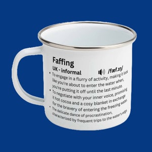 Définition Faffing, Tasse de natation sauvage, Cadeau de nageur sauvage, Tasse en émail, Tasse Faffers, Natation en eau libre, Natation en eau froide, Nageur d’hiver
