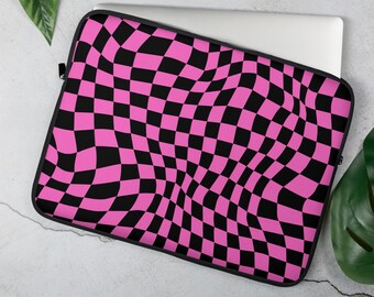 Retro Laptop Sleeve Black and Pink Checkerboard Padded Travel Laptop Case 13 Inch 15 Inch MacBook Sleeve Laptop Bag For Work Back To School