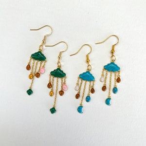 Cloud Dangle Chain Charm Gold Earrings, Dainty, Cute