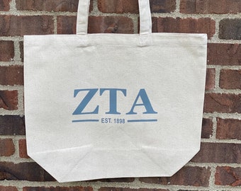 Zeta Tau Alpha, natural tote bag, sorority tote bag, sorority bag, ZTA bag, ZTA, greek bag, gift for big, Affinity Officially Licensed