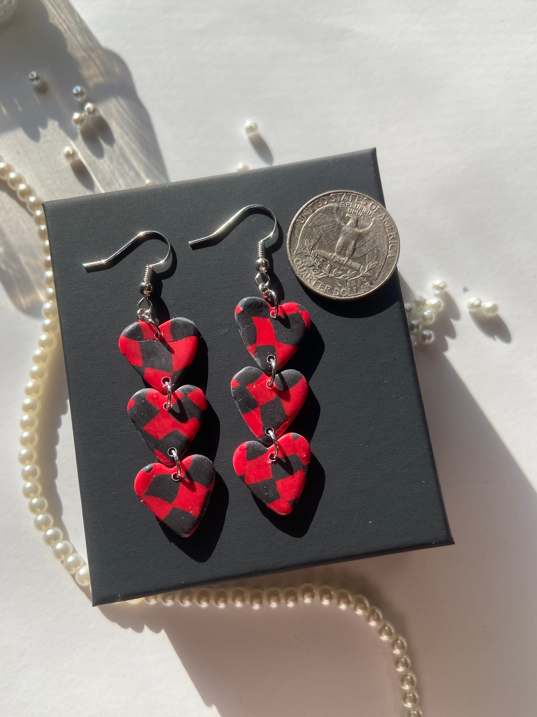 Black&Red Checkered Polymer Clay Earrings | Etsy