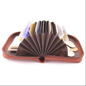 Billetera de acordeón inteligente, estuche de tarjeta de cuero curtido en italiano para hombres, mujeres, cumpleaños, Navidad, Día del Padre, regalo - Cognac