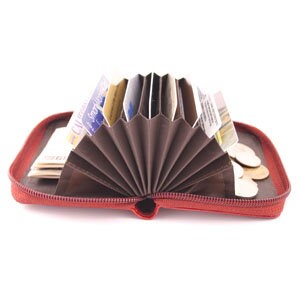 Portefeuille Accordéon Intelligent, Étui à Cartes en Cuir Tanné à l’Italienne pour Hommes, Femmes, Anniversaire, Noël, Fête des Pères, Cadeau - Rouge