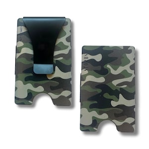 Billetera Smart® con bloqueo RFID, tarjetero, clip para billetes, billetera minimalista con bolsillo frontal para hombres, veteranos, militares, regalo - Camuflaje verde militar