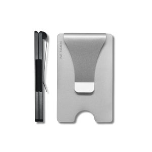 Cartera Smart® con bloqueo RFID Tarjetero metálico con clip para billetes Cartera minimalista con bolsillo frontal para hombres, regalo, boda, Navidad - Aluminio cepillado