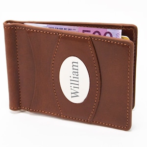 Razor Wallet + Engraving Plate, Slim Minimalist Italian-tanned Leather Wallet for Men, Birthday, Christmas, Father&#39;s Day, Gift - Cognac