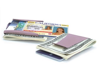 Smart Money Clip Card Holder Money Clip Portefeuille de poche avant minimaliste pour hommes, femmes, cadeau, mariage, Noël, voyage - Finition violette