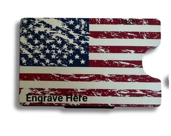 Distressed American Flag Wallet – RFID Blocking Card Holder, Engraving Option