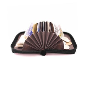 Smart Accordion Wallet, Italian-tanned Leather Card Case for Men, Women, Birthday, Christmas, Father's Day, Gift - Black