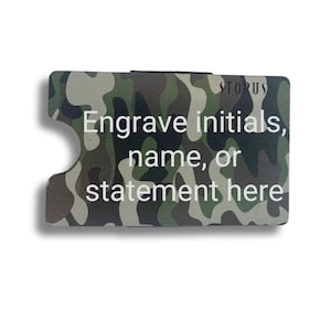 Smart® Wallet RFID Blocking Card Holder Money Clip Minimalist Front Pocket Wallet with Engraving on Flat Side - Army Green Camouflage