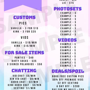 Editable Onlyfans Tip Menu