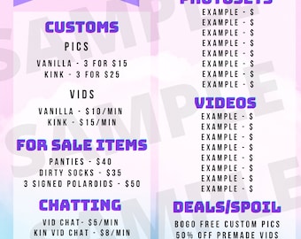 Only fans menu example