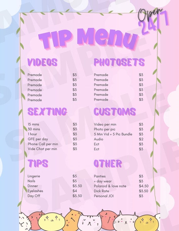 Cute Onlyfans Tip Menu Etsy Denmark