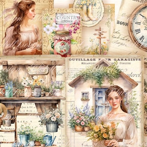 Digital paper "Country House" scrapbooking kit junk journal printable digital download