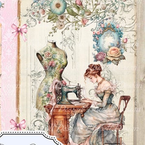 papier digital victorien  "chez la couturière " scrapbooking junk journal kit téléchargement numérique imprimable papier digital