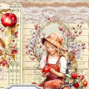 Vintage digital paper "Apple Season" scrapbooking kit junk journal printable digital download