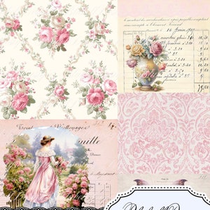 papier digital pastel shabby "Promenade au jardin " scrapbooking kit junk journal téléchargement numérique imprimable