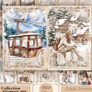Vintage digital paper "Winter Sports Holiday" scrapbooking kit junk journal printable digital download