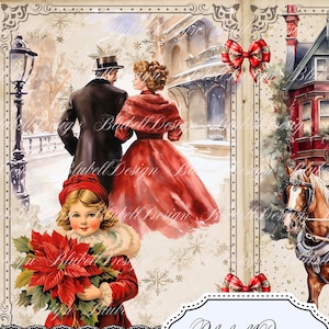 papier digital victorien "Noël au manoir" scrapbooking kit junk journal téléchargement numérique imprimable