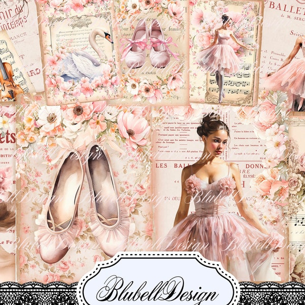 papier digital shabby" Ballet" scrapbooking kit junk journal téléchargement numérique imprimable