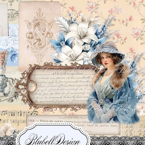 papier digital vintage "Belle d'hiver" scrapbooking kit junk journal téléchargement numérique imprimable