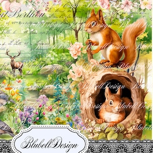 Vintage nature digital paper "Forest Friends Vol. 2" scrapbooking kit junk journal printable digital download