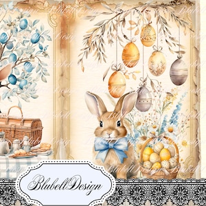 Kit de scrapbooking retrô "Amigos da Páscoa" para diário de arte, download digital imprimível