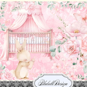 Bebés de papel digital en tonos pastel "Conejito Rosa", kit de scrapbooking, diario basura, descarga digital imprimible