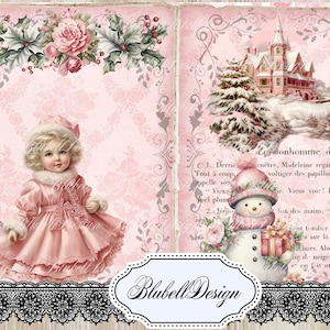 papier digital pastel shabby "Douce nuit de Noël " scrapbooking kit junk journal téléchargement numérique imprimable