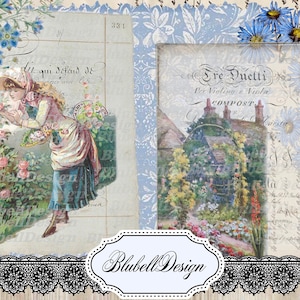 Kit papiers imprimés shabby  "Roseraie" kit junk journal scrapbooking