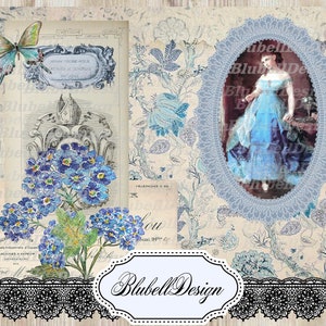Kit papiers imprimés shabby  "Ce rêve bleu" kit junk journal scrapbooking