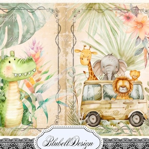 "Little Safari" digital scrapbooking kit, junk journal, printable digital download