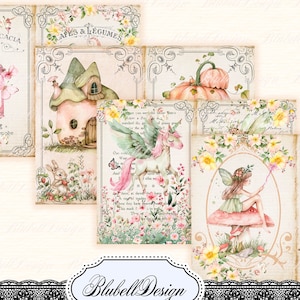 Pastel fairy-tale digital paper "Fairy Kingdom" scrapbooking kit junk journal printable digital download