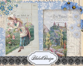 Shabby printed paper kit "Roseraie" junk journal scrapbooking kit