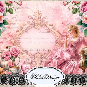 Kit di carta stampata vittoriana rosa Kit di scrapbooking per diario spazzatura "Femminilità".