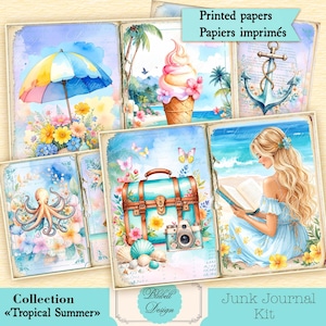 Kit de papel impreso vintage "Verano Tropical", kit de diario basura, papel para scrapbooking, 120 g y 160 g