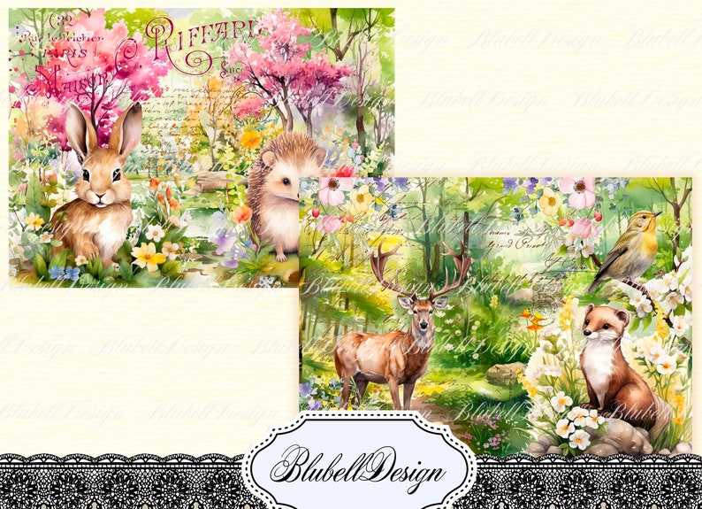 Vintage Nature Digital Paper forest Friends Vol.2 Scrapbooking Kit Junk