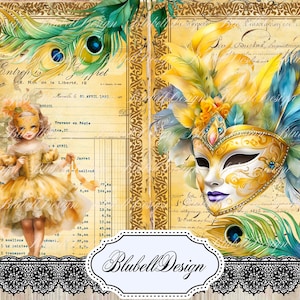 Carta digitale vintage "I colori del Mardi Gras" kit di scrapbooking diario spazzatura download digitale stampabile