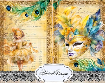 papier digital vintage  "Mardi Gras en France" scrapbooking kit junk journal téléchargement numérique imprimable