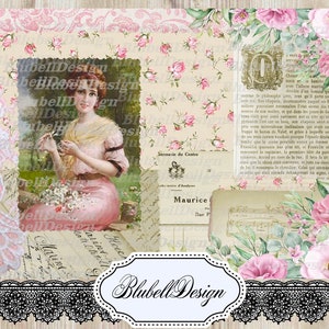 Shabby "Eden" bedrucktes Papierset, Junk Journal Scrapbooking Kit