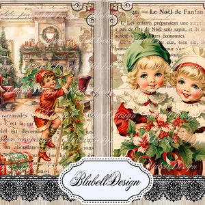 papier digital vintage "Lutins de Noël " scrapbooking kit junk journal téléchargement numérique imprimable