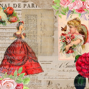 papiers numériques vintage "Rubis" scrapbooking junk journal kit téléchargement numérique imprimable papier digital